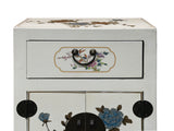 Chinese Off White Vinyl Moon Face Flower Graphic End Table Nightstand ws4931S