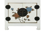 Chinese Off White Vinyl Moon Face Flower Graphic End Table Nightstand ws4931S