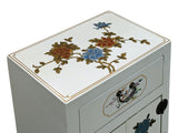 Chinese Off White Vinyl Moon Face Flower Graphic End Table Nightstand ws4931S