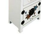 Chinese Off White Vinyl Moon Face Flower Graphic End Table Nightstand ws4931S