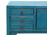 Distressed Blue Lacquer 6 Drawers Narrow Slim Console Foyer Side Table ws4597S