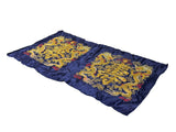 Vintage Hand Embroidered Double Dragons Longevity Navy Blue Fabric Art GB762S