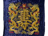 Vintage Hand Embroidered Double Dragons Longevity Navy Blue Fabric Art GB762S