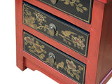 Distressed Red Black 3 Drawers Golden Graphic End Table Nightstand ws4607S