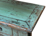 Vintage Distressed Teal Blue Green Carved Apron Console Table ws4582S