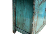 Vintage Distressed Teal Blue Green Carved Apron Console Table ws4582S