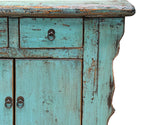 Vintage Distressed Teal Blue Green Carved Apron Console Table ws4582S