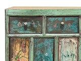 Vintage Chinese Turquoise Blue Flowers Credenza Sideboard Table Cabinet ws4609S