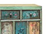 Vintage Chinese Turquoise Blue Flowers Credenza Sideboard Table Cabinet ws4609S