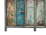 Vintage Chinese Turquoise Blue Flowers Credenza Sideboard Table Cabinet ws4609S