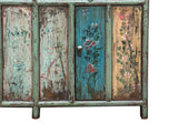 Vintage Chinese Turquoise Blue Flowers Credenza Sideboard Table Cabinet ws4609S