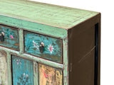 Vintage Chinese Turquoise Blue Flowers Credenza Sideboard Table Cabinet ws4609S