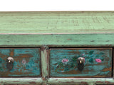 Vintage Chinese Turquoise Blue Flowers Credenza Sideboard Table Cabinet ws4609S