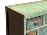 Vintage Chinese Turquoise Blue Flowers Credenza Sideboard Table Cabinet ws4609S