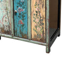 Vintage Chinese Turquoise Blue Flowers Credenza Sideboard Table Cabinet ws4609S