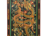 Tibetan Style Golden Dragon Graphic Tall Slim Narrow Storage Cabinet ws4610S