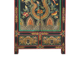 Tibetan Style Golden Dragon Graphic Tall Slim Narrow Storage Cabinet ws4610S