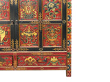 Tibetan Style 8 Auspicious Symbols Graphic Credenza Storage Cabinet ws4623S