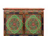 Tibetan Style Lotus Green Geometric Graphic Credenza Storage Cabinet ws4617S