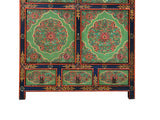 Tibetan Style Lotus Green Geometric Graphic Credenza Storage Cabinet ws4617S