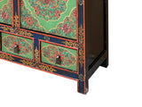 Tibetan Style Lotus Green Geometric Graphic Credenza Storage Cabinet ws4617S