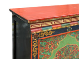 Tibetan Style Lotus Green Geometric Graphic Credenza Storage Cabinet ws4617S