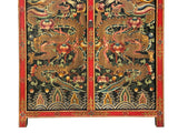 Tibetan Style Golden Double Dragons Graphic Credenza Storage Cabinet ws4618S