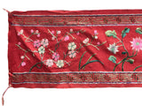 Vintage Chinese Long Red Pink Flower Embroidery Fabric Art GB756S