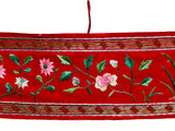 Vintage Chinese Long Red Pink Flower Embroidery Fabric Art GB756S