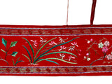 Vintage Chinese Long Red Pink Flower Embroidery Fabric Art GB756S