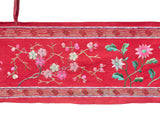 Vintage Chinese Long Red Pink Flower Embroidery Fabric Art GB756S