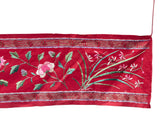Vintage Chinese Long Red Pink Flower Embroidery Fabric Art GB756S