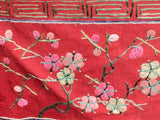 Vintage Chinese Long Red Pink Flower Embroidery Fabric Art GB756S