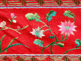 Vintage Chinese Long Red Pink Flower Embroidery Fabric Art GB756S
