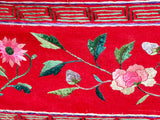 Vintage Chinese Long Red Pink Flower Embroidery Fabric Art GB756S