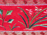 Vintage Chinese Long Red Pink Flower Embroidery Fabric Art GB756S
