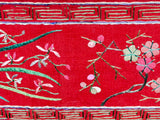 Vintage Chinese Long Red Pink Flower Embroidery Fabric Art GB756S