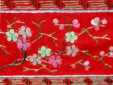 Vintage Chinese Long Red Pink Flower Embroidery Fabric Art GB756S