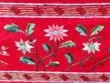 Vintage Chinese Long Red Pink Flower Embroidery Fabric Art GB756S