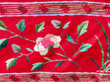 Vintage Chinese Long Red Pink Flower Embroidery Fabric Art GB756S
