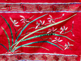 Vintage Chinese Long Red Pink Flower Embroidery Fabric Art GB756S