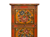 Tibetan Style Orange Flower Graphic Slim Narrow 5 Shelves Storage Cabinet ws4624S