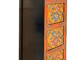 Tibetan Style Orange Flower Graphic Slim Narrow 5 Shelves Storage Cabinet ws4624S