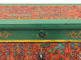 Distressed Green Orange Red Tibetan Floral End Table Nightstand ws4625S