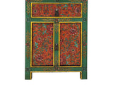 Distressed Green Orange Red Tibetan Floral End Table Nightstand ws4625S