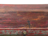 Vintage Distressed Brick Red Brown Flower Bird Oriental Wood Trunk Table ws4621S