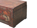Vintage Distressed Brick Red Brown Flower Bird Oriental Wood Trunk Table ws4621S
