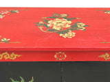 Tibetan Oriental Black Red Foo Dogs Lions End Table Nightstand ws4620S