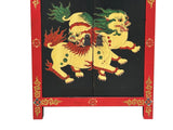 Tibetan Oriental Black Red Foo Dogs Lions End Table Nightstand ws4620S