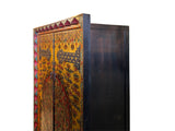 Chinese Tibetan Dragon Flower Yellow Graphic Tall Armoire Wardrobe Cabinet cs7683S